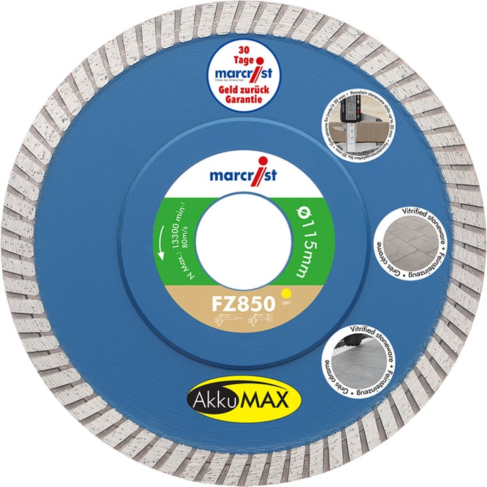 Diamanttrennscheibe Marcrist FZ850 AkkuMAX für Feinsteinzeug